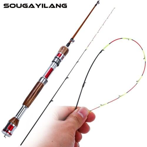 Sougayilang 123cm Top Quality Raft Rod 2Sections Carbon Fiber Ice Fishing Rod with Lightweight Wooden Handle Winter Fishing Rod