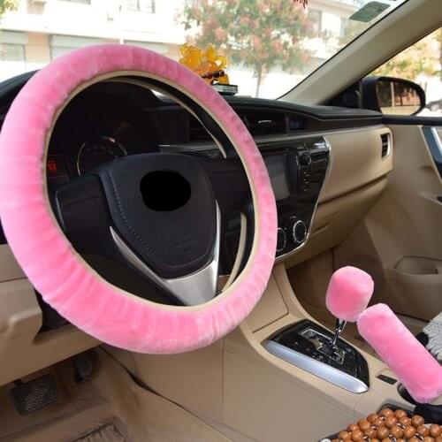 Universal Steering-wheel Plush Car Steering Wheel Covers Winter Faux fur Hand Brake & Gear Cover Set Car Interior Accessories