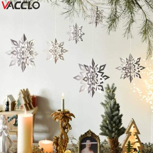 Vacclo 6pcs 3D Snowflakes Hanging Decorations Christmas Party Pendant Xmas Ornaments Home Décor Christmas Decorations for Home