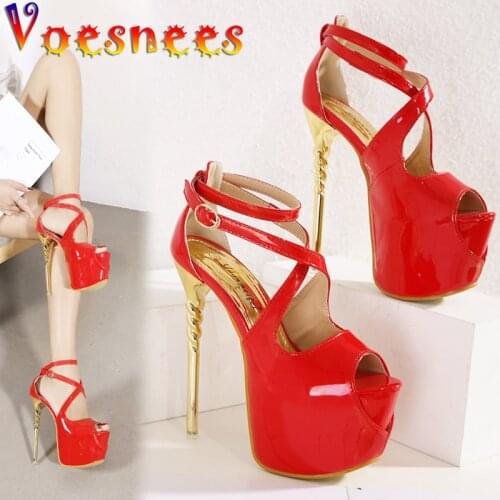 Voesnees Sexy Catwalk Women Shoes 17cm Super High Heel Sandals Waterproof Platform Nightclub Stiletto 16cm Female Plus Size Shoe