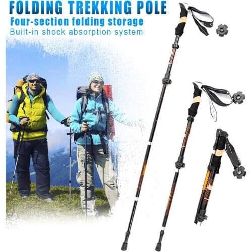 Walking Sticks High-Strength 4-Section Telescopic Folding Short Trekking Pole EVA Outdoor Sticks BHD2