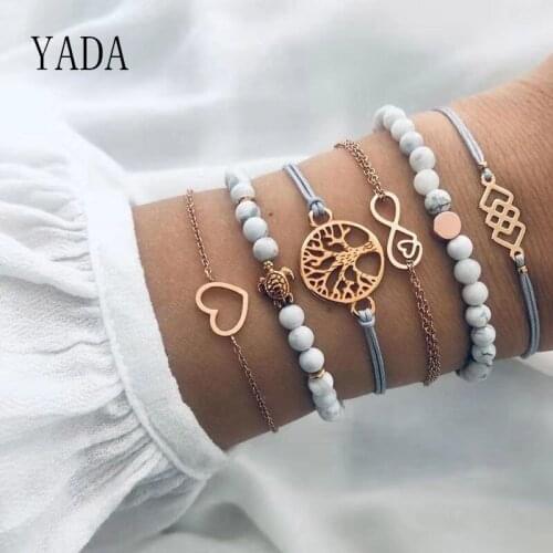 YADA Gifts INS 6 PCS/SET Tree Of Life Bracelets&Bangles For Women Tortoise Bracelets Charm Crystal Jewelry DIY Bracelet BT200026