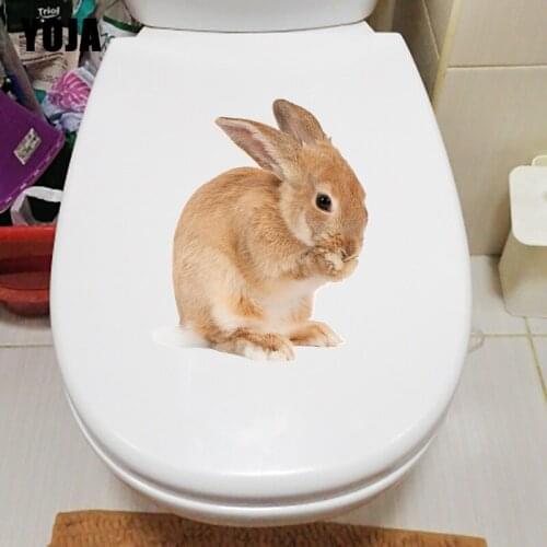 YOJA 19.4×23.2CM Rabbit Covering Mouth Funny Animal Bathroom Toilet Stickers Kids Room Wall Decor T1-3217