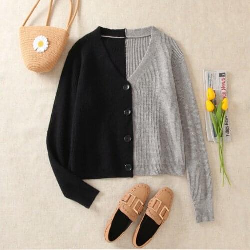 V-neck Sweater Women 2021 Spring and Autumn Korean Version of Fashion Casual Design Sense of Color Long-sleeved Jacket DLWT169