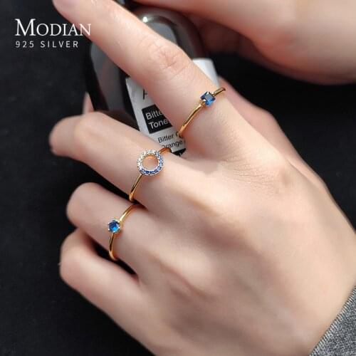 Modian Brands Water Drop Round Square Blue Crystal Opening 925 Sterling Silver Ring for Women Korea Style 3 Style Fine Jewelry