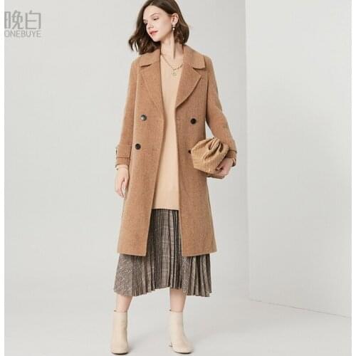 2021 winter new lapel long-sleeved casual mid-length wool coat jacket women