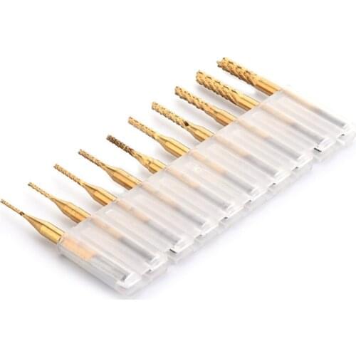 10pcs 0.8mm-3.175mm Titanium Coated Carbide End Milling Cutter Engraving Edge Cutter CNC Router Bits End mill for PCB Machine