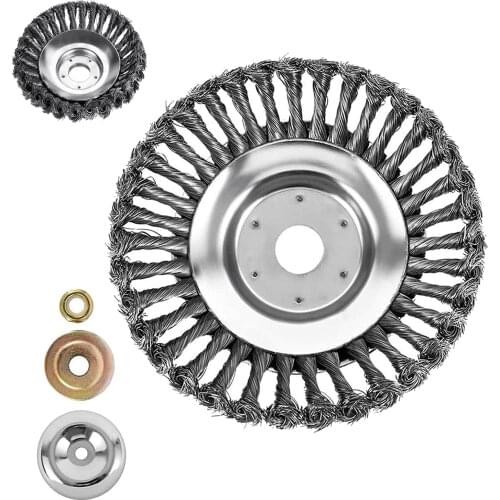6inch Wire Brush Knotted Wire Grass Trimmer Cutter Head,for Angle Grinder Grass, with 3 Nut Washer Pressure Plates