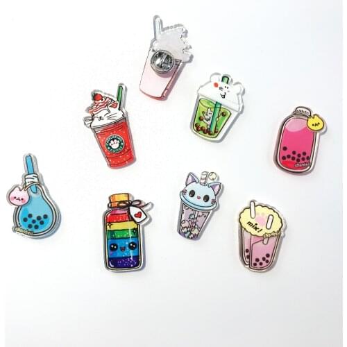 2021 Trendy Cartoon Cute Pearl Milk Tea Ice Cream Food Whimsy Brooch Set For Girl Boy Bag Clothes Lapel Badge Gift 216