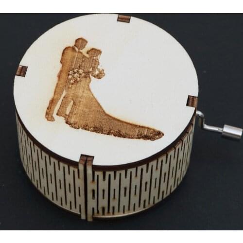 Wooden Cylindrical Music Box Antique Carved Gift Box Hand-Cranked Music Box Birthday Gift Christmas Gift New Year Gift