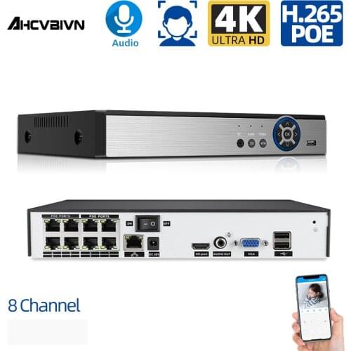 AHCVBIVN H.265 4K 8CH POE NVR Security IP Camera Video Surveillance CCTV System P2P ONVIF 8MP Network Video Recorder Face Detect