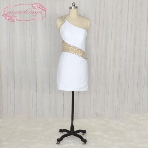 SuperKimJo One Shoulder Crystal Evening Dresses Short 2020 Mermaid Sexy Cheap Cocktail Dresses Vestido De Festa Curto