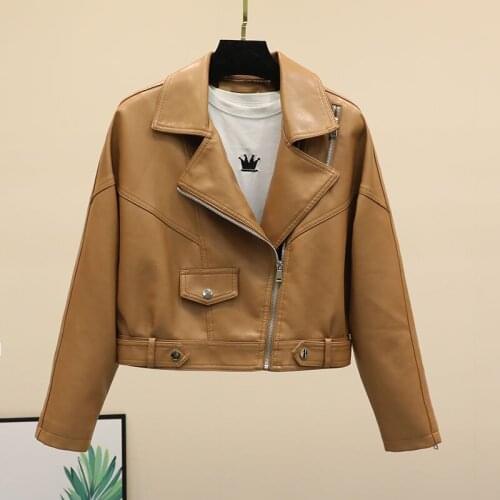 Short Mulher Jaqueta De Couro 2021 Spring Autumn Loose Plus size Brown Faux Leather Jacket Women Casual Motorcycle Biker jacket
