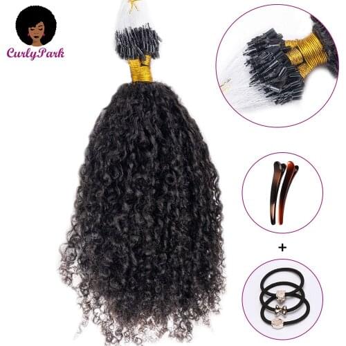 CURLYPARK Afro Kinky Curly Micro Ring Hair Extensions Kinky Microlink Hair Extensions Human Hair for Black Women 100strands/pack