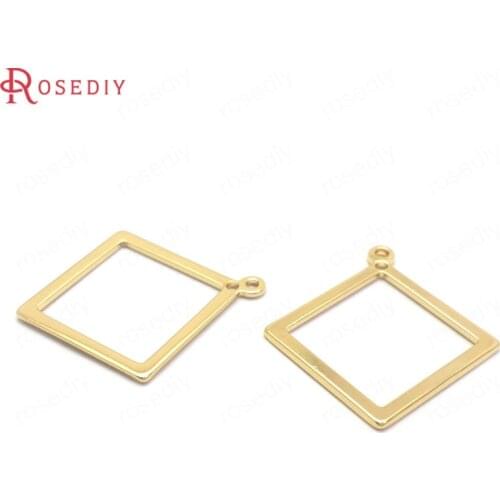 37179)20PCS 15MM 24K Gold Color Brass Square Earrings Connect Charms High Quality Jewelry Making Supplies Findings Accessories