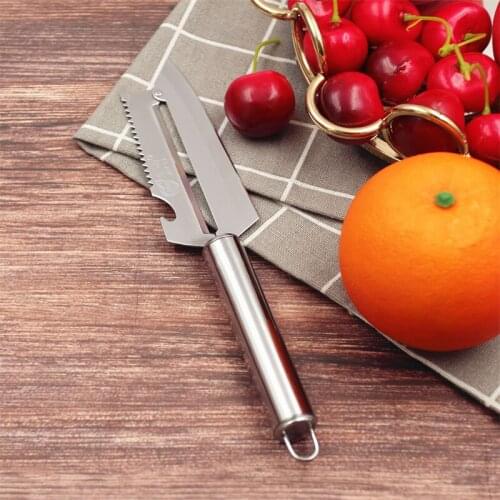 Multifunctional Stainless Steel Melon Planer Sharp Fruit Knife Sugarcane Peeling Knife Scales Scraping Bottle Opener Peeler