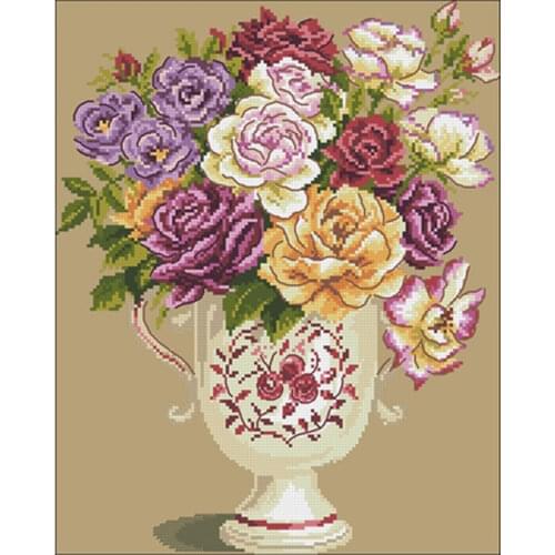 Classical rose vase patterns Counted Cross Stitch 11CT 14CT 18CT DIY Chinese Cross Stitch Kits Embroidery Needlework Sets