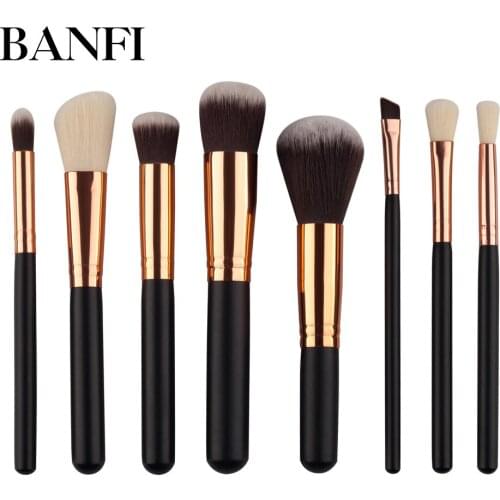 BANFI 8pcs Foundation Black Eyeliner Makeup Brushes Set Powder Blush Eyeshadow Concealer Eye Cosmetic Face Beauty Make Up Tools