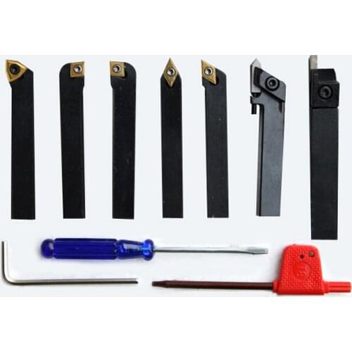 8mm 7pcs/set indexable carbide turning lathe cutter tool set with inserts for CNC machine, Tincoated, Lathe cutting tool set