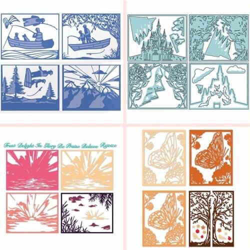 Metal Cutting Dies Set Happy Fishing Memory Fairy Castle Beautiful Mountain Water Nature Butterfly Flourish Tree Frame 2020 New