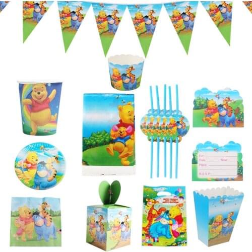 Winnie the PoohKids Birthday Cartoon theme Party Disposable tableware paper cup plate Baby Shower decorate Party Supplies
