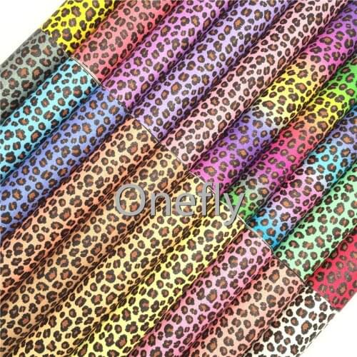 Onefly Leopard Printed Fine Glitter Leather with Soft Felt Backing, Glitter Fabric Sheets For Bow DIY handbags shoes FZ009
