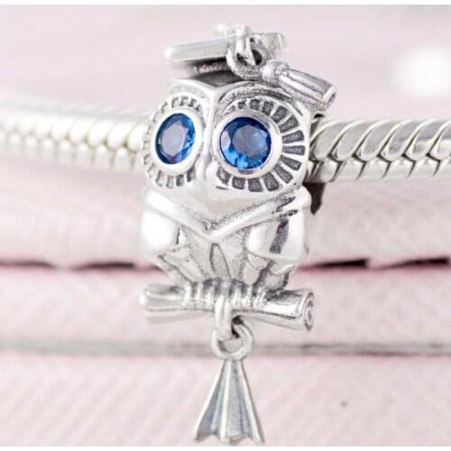 Original Wise Owl Graduation Hat With Crystal Pendant Beads Fit 925 Sterling Silver Bead Charm Bracelet Diy Jewelry