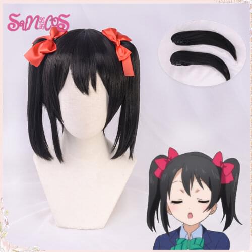 SUNXXCOS Nico Yazawa cosplay wigs LoveLive! Love Live Niko Short Black Ponytail Heat Resistant Hair Cosplay Costume Wig Cap