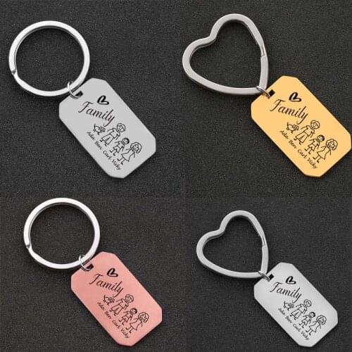 Personalized Family Keychain Cute Portrait Love Keyring Custom Name of Parent Children Pets Families Member Fathers Day Gift