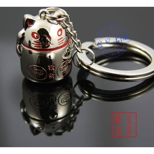 Gift japanese style round lucky cat car male womens keychain key chain