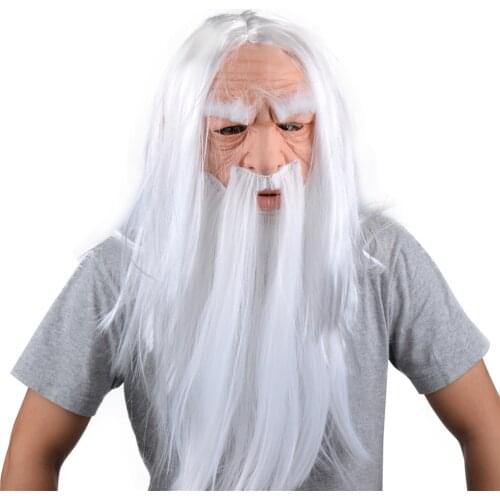 Christmas Old Man Long White Beard Witch Cosplay Mask Adult Latex Costume Headgear One Size