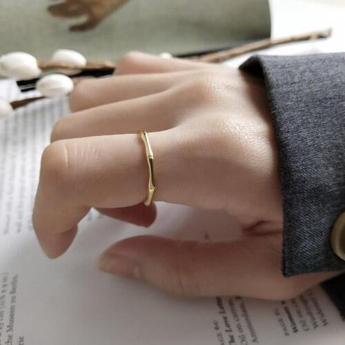 SHANICE 925 Sterling Silver Ring With Personality Fashion Gold Colour Bamboo Open Ring For Women Valentines Day Gift