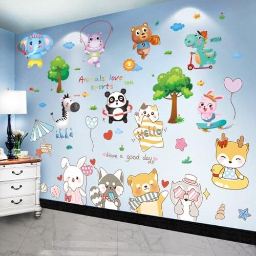 [SHIJUEHEZI] Sports Animals Wall Stickers DIY Trees Wall Decals for Baby Bedroom Kids Rooms Children Nursery Home Decoration