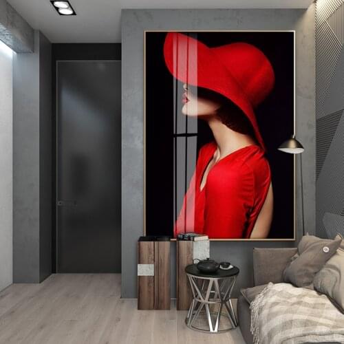 Modern Figure Canvas Painting Poster and Print Living Room Decorative Black Red Picture Girls Wall Art Home for Decor Framed