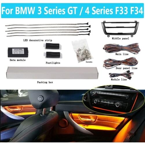 For BMW 3 Series GT / 4 Series F32 F33 F34 2013-2018 9-color Atmosphere LED strip lighting Auto neon interior door ambient light