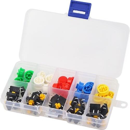 25Pcs Raspberry Pi 3 Tactile Push Button Switch Momentary 12*12*7 mm Micro Switch Button + Cap Hat Tact Cap for UNO R3