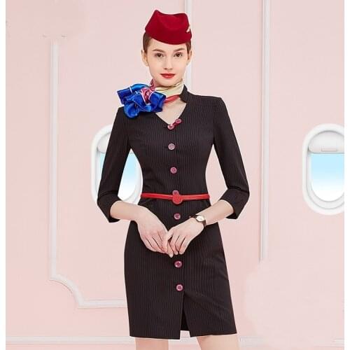 Uniform Flight Attendant Business Dress Work Wear Beautician Uniforms Dresses Airline Stewardess Flight Attendant Uniform DD1788