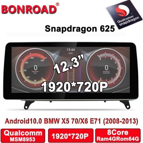 Bonroad 12.3" Android 10.0 Qualcomm 8953 8G 4G 64G 1920*720 HD Screen Multmedia Video Playe For X5 E70 CCC /CIC 2008-2013 wifi