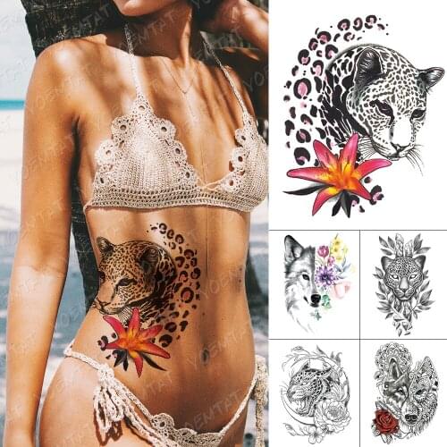 Waterproof Temporary Tattoo Stickers Leopard Wolf Tiger Flash Tattoos Female Arm Thigh Waist Body Art Fake Sleeve Tatoo Male