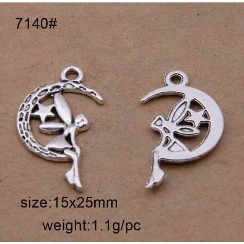 High Quality 50 Pieces/Lot 15*25mm New fashion Antique Silver Moon Spirit Elf Floating Pendant Charms Pendant For Jewelry Making