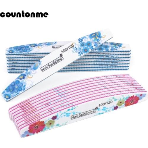 10pcs Flower Printed Nail Files 100/120 Washable Nail Buffer Strong Sandpaper Blocks Emery Board Colorful Manicure Polisher File