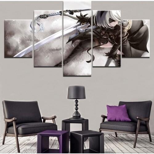 Home Decoration Canvas 5 Pieces Game NieR Automata YoRHa Prints Poster Paintings Art Modular Kids Room Framework
