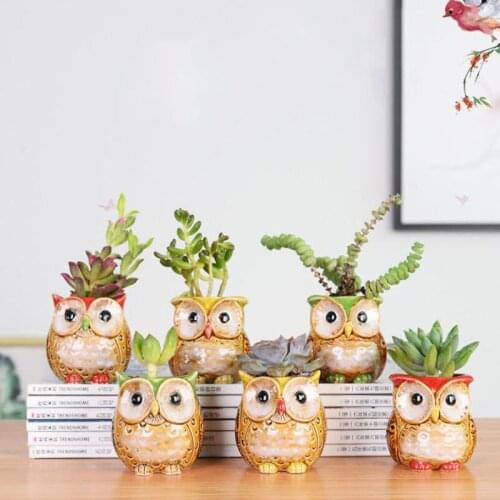6pcs/set Ceramic Thumb Flowerpot Owl Succulent Plant Pot Vase Desktop Ornaments Owl Fleshy Container Garden Balcony Decor
