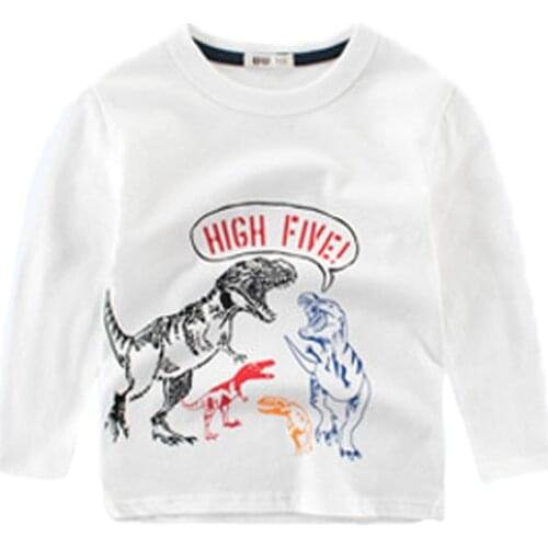 Childrens T-Shirt Cotton Autumn Long-Sleeved Cartoon Dinosaur Boy Clothing Casual Fashion T-shirt 2-8 Years Old