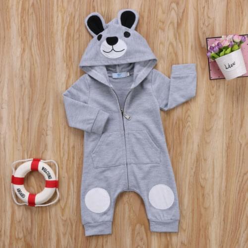 Cute Bear Newborn Infant Baby Boy Girl 0-24M Kid Hooded Romper Jumpsuit Clothes Outfit