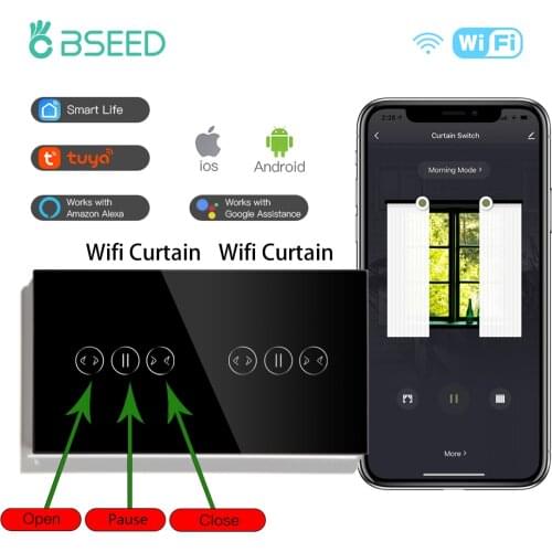 Bseed Double Wifi Touch Curtain Switch Single Smart Roller Shutter Black White Wireless Thriple Blinds Smart Life TUYA App