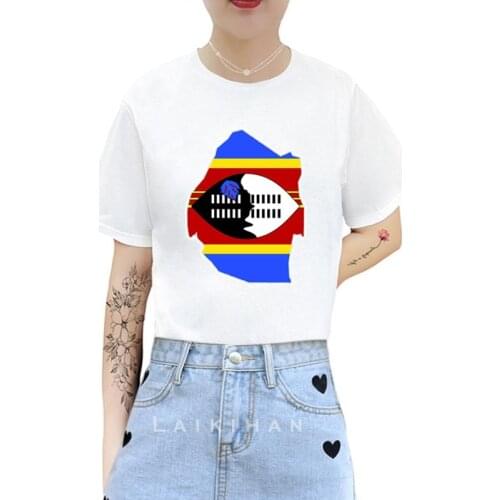 Flag Card Swaziland Print T-shirts Women Summer 2021 Graphic Tees Funny Shirts For woman tshirts Loose Crew Neck Harajuku Tops