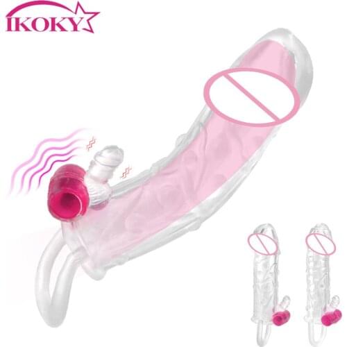 IKOKY Penis Sleeve Vibrator Reusable Condom Delayed Ejaculation G-spot Cock Sleeve Penis Rings Adults Products Sex Toys For Men