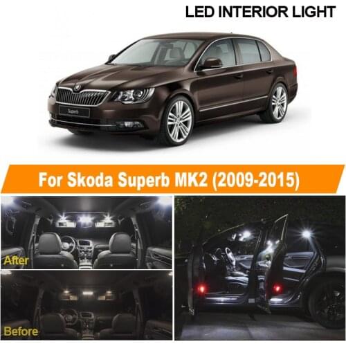 21Pcs White Canbus LED Lamp Interior Dome Map Reading Lights Bulb Kit For Skoda Superb MK 2 MKII 2009-2015 Door Cargo Light