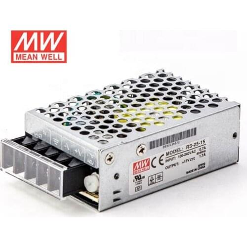 MEAN WELL RS-25-15 25W 15V Switching Power Supply 110V/220V AC to 15V DC 1.7A Power Unit 5G Viberation Compact Size